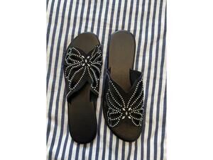 NWOT Black Butterfly Rhinestone Slide Sandals - Women’s Size 11 (EU 43)